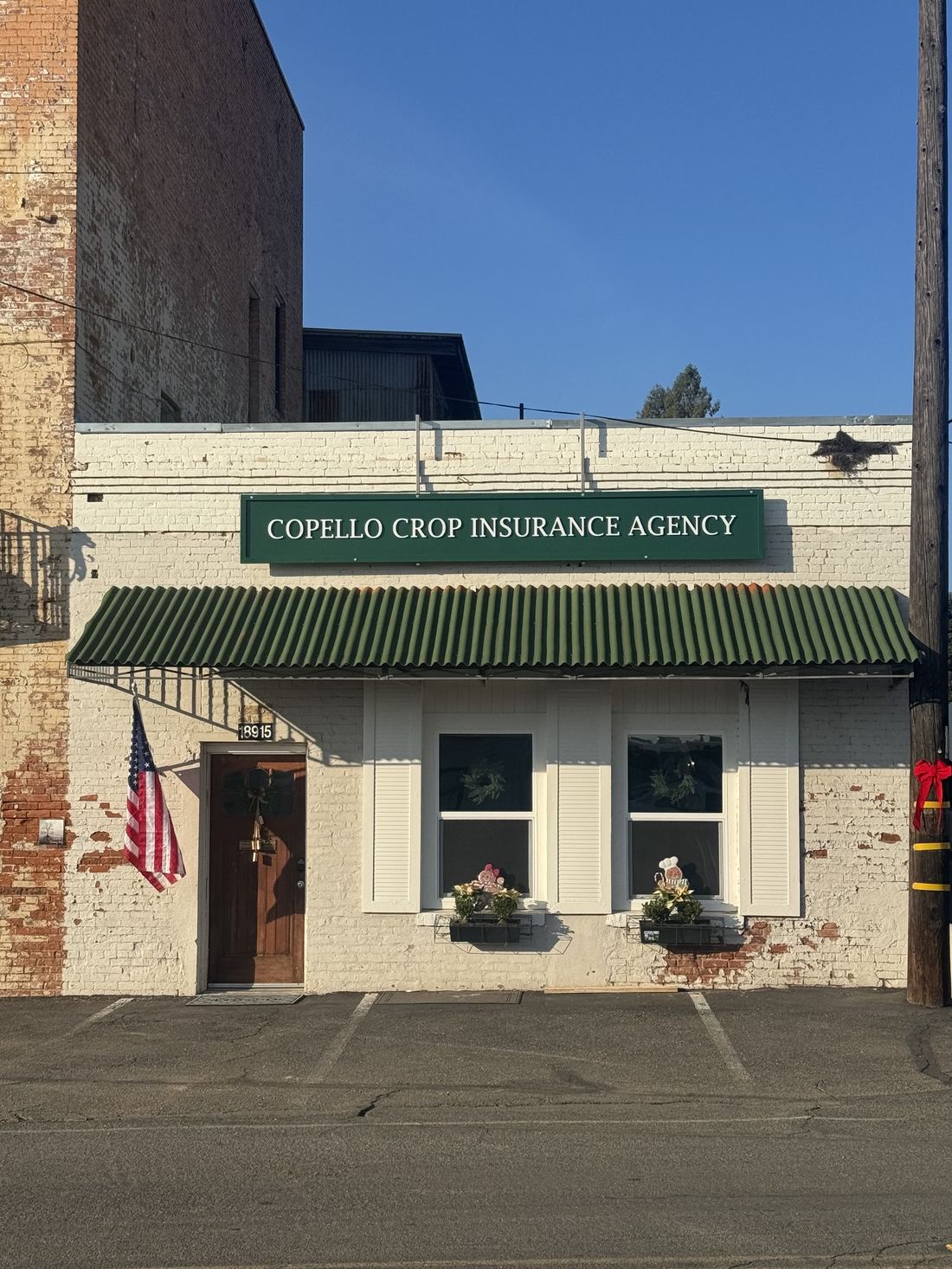 Copello Crop Insurance Agency storefront in downtown Linden, California